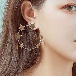 Alloy Rhinestone Star Open Hoop Earring 1 Pair - Gold - One Size