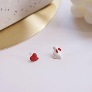 Rabbit & Heart Asymmetrical Earring