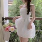 Off-shoulder Mesh Mini A-line Dress White - One Size