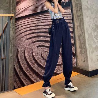 Set: Plaid Halter Camisole Top + High Waist Harem Pants
