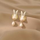 Sterling Silver Faux Pearl Rabbit Drop Earring Ndyz227 - 1 Pair - Gold & White - One Size