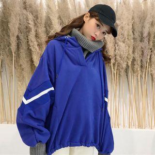 Color-block Long-sleeve Loose-fit Hooded Sweatshirt