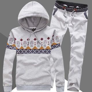 Set: Skull Print Hooded Pullover + Sweatpants