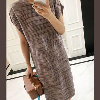 Accordion-pleat Shift Dress Beige - One Size