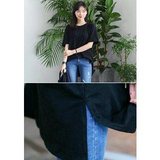 Short Sleeve Slit-side Long T-shirt