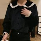 Lace-trim Velvet Shirt Black - One Size