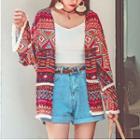 Fringed Print Open Jacket Red - One Size
