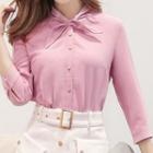 3/4-sleeve Tie Neck Blouse / A-line Skirt