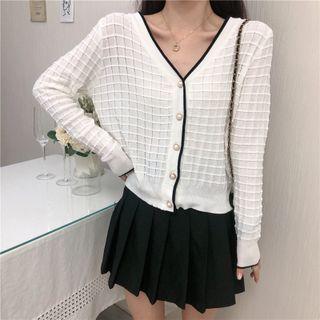Plaid Long-sleeve V-neck Top
