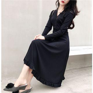Ruffled Trim Midi Knit Dress