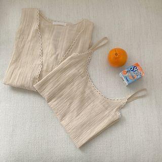 Lace-trim Cotton Cardigan & Cami Set