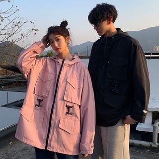 Couple Matching Hooded Buckled Zip Jacket