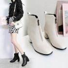 Faux Leather Chunky-heel Zip Ankle Boots