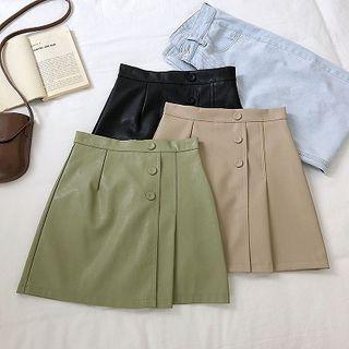Asymmetric Faux Leather High-waist A-line Skirt