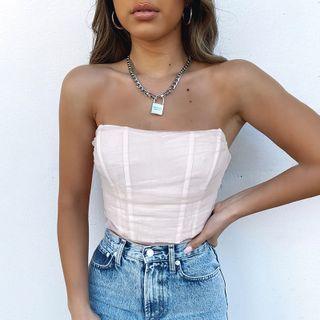 Strapless Mesh Panel Top