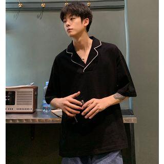 Contrast Trim Elbow-sleeve Oversize T-shirt