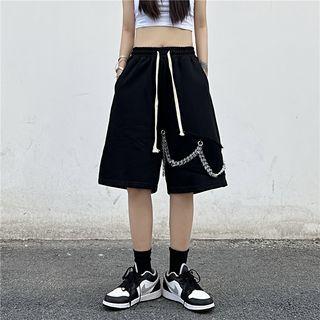 Mid-rise Drawstring Chain Accent Shorts