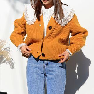 Puff-sleeve Ribbed Wool Cardigan