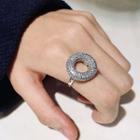Rhinestone Hoop Ring Silver - One Size