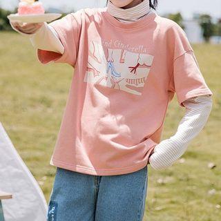 Mock Two-piece Turtleneck Printed Tee