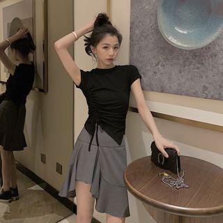 Short-sleeve Drawstring Plain T-shirt