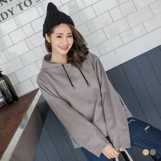 Woolen Dolman Hoodie With Curve Hem