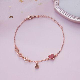 Alloy Heart Bracelet Gold & Red - One Size