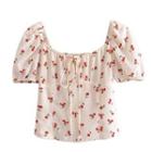 Puff-sleeve Cherry Print Top