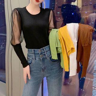 Mesh Panel Rib Knit Top