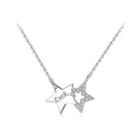 925 Sterling Silver Fashion Simple Double Star Necklace With Cubic Zirconia Silver - One Size