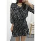 Ruffle-hem Floral Smocked A-line Dress