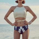 Set: Tankini Top + Patterned Cover-up + Swim Shorts
