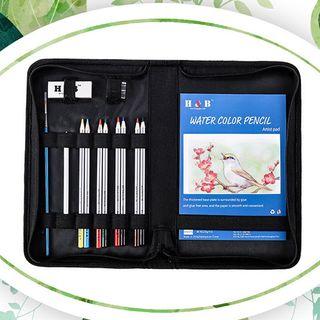 Set Of 8: Watercolor Pencil + Paint Brush + Eraser + Sketchbook As Shown In Figure - One Size