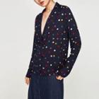 Long-sleeved Polka Dot Open-front Top
