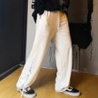 High-waist Embroider Letter Straight-cut Pants