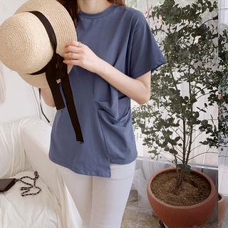 Round-neck Shirred-detail T-shirt