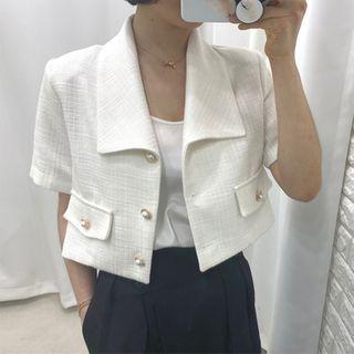 Short-sleeve Tweed Button Jacket As Shown In Figure - One Size