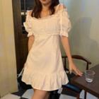 Puff Sleeve Cold-shoulder Dress Dress - White - One Size