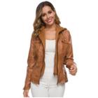 Faux-leather Loose-fit Hooded Jacket