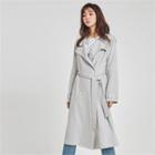 Collarless Light Trench Coat With Sash