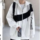 Contrast Panel Lettering Zip-up Hoodie