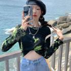 Long-sleeve Tie-dyed Slim-fit T-shirt