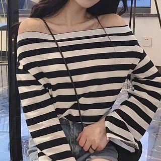 Off Shoulder Striped Long-sleeve T-shirt