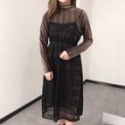 Set: Lace Strappy Dress + Long-sleeve T-shirt Dress