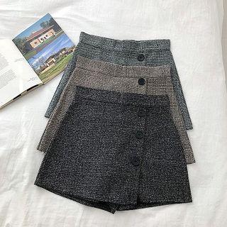 Asymmetric Plaid High-waist Shorts