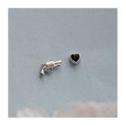 Asymmetrical Heart Stud Earring 1 Pair - Silver & Black - One Size