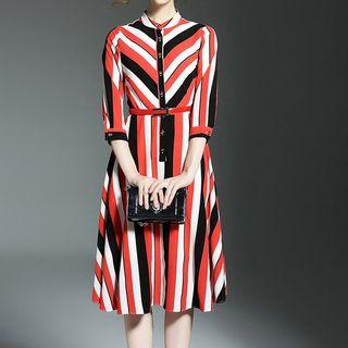 Striped Long Sleeve Chiffon Dress