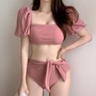 Swim Set: Puff-sleeve Top + Bottom