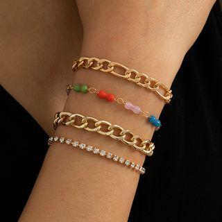 Set Of 4 : Rhinestone / Bead / Alloy Bracelet (assorted Designs) Set Of 4 - Gold - One Size
