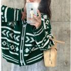Pattern Loose-fit Cardigan Green - One Size